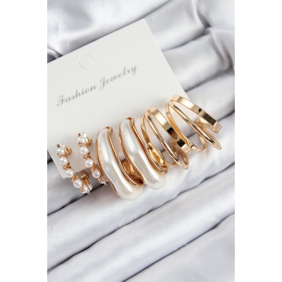 Pirinç İncili Halka Model Gold Renk Kadın Set Küpe - TJ-BKP11086