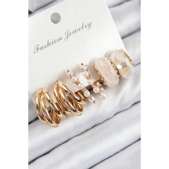Pirinç İncili Halka Model Gold Renk Kadın Set Küpe - TJ-BKP11087