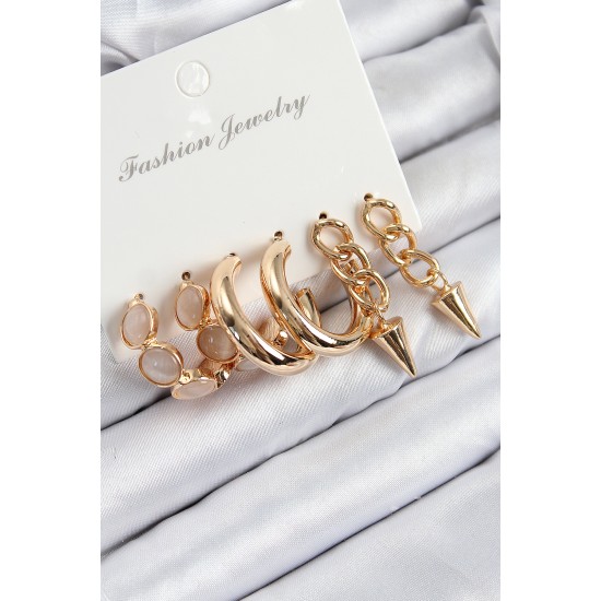 Pirinç Halka Ve Zincir Model Gold Renk Kadın Set Küpe - TJ-BKP11088