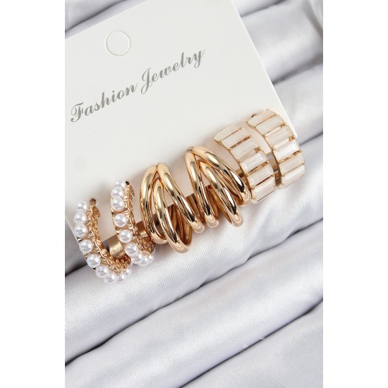 Pirinç İncili Halka Model Gold Renk Kadın Set Küpe - TJ-BKP11089