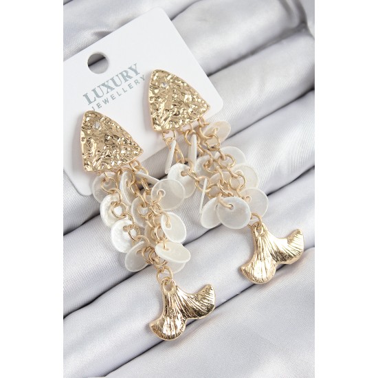 Pirinç Sallantılı Sedefli Balık Model Gold Renk Kadın Küpe - TJ-BKP11090