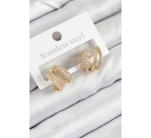 Pirinç Zirkon Taşlı Kıvrımlı Model Gold Renk Kadın Küpe - TJ-BKP11091