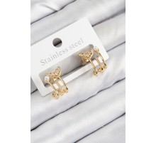 Pirinç Zirkon Taşlı İnci Detaylı Balık Kuyruğu Model Gold Renk Kadın Küpe - TJ-BKP11093