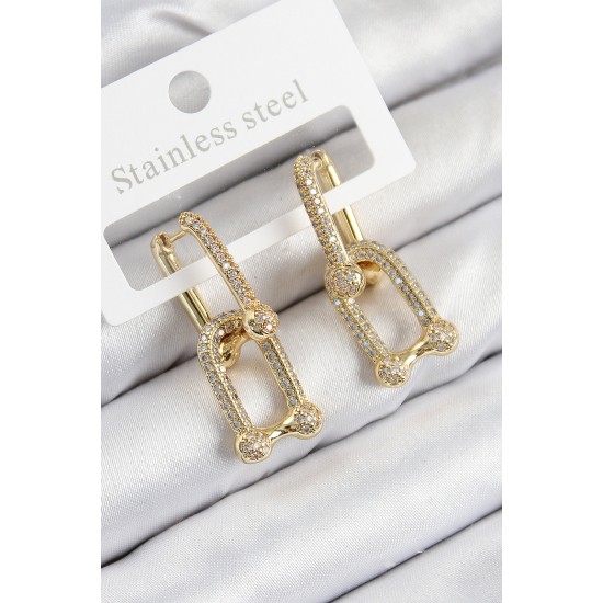 Pirinç Zirkon Taşlı Tifany Model Gold Renk Kadın Küpe - TJ-BKP11095