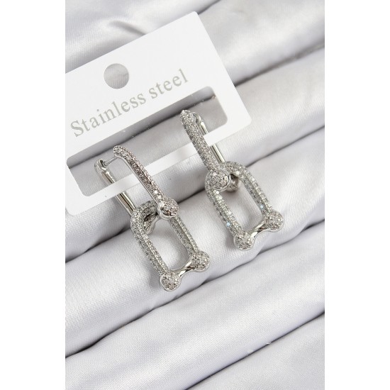 Pirinç Zirkon Taşlı Tifany Model Gümüş Renk Kadın Küpe - TJ-BKP11096