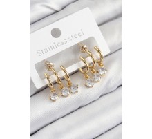 Pirinç Sallantılı Zirkon Taşlı Model Gold Renk Kadın Küpe - TJ-BKP11097