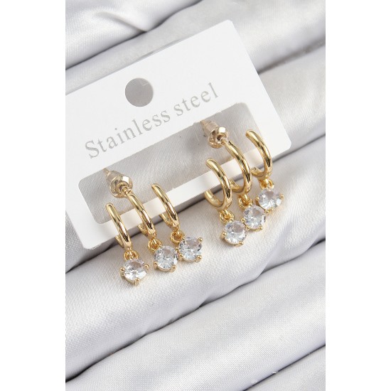 Pirinç Sallantılı Zirkon Taşlı Model Gold Renk Kadın Küpe - TJ-BKP11097