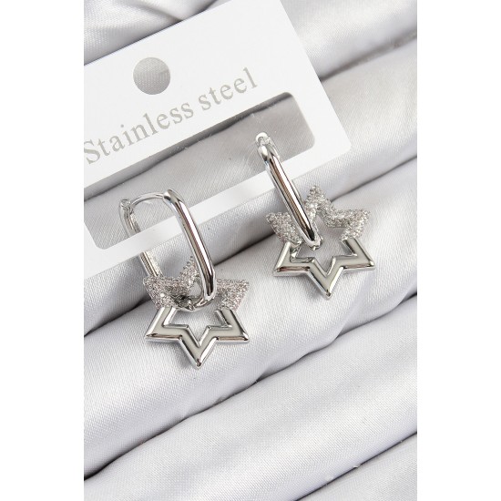 Pirinç Zirkon Taşlı Yıldız Model Gümüş Renk Kadın Küpe - TJ-BKP11100