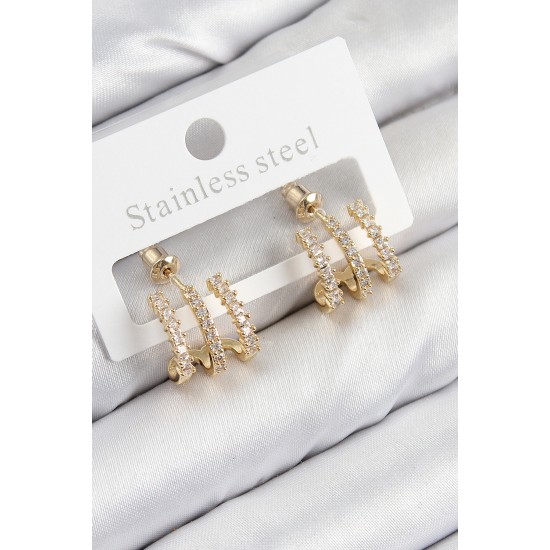 Pirinç Zirkon Taşlı Model Gold Renk Kadın Küpe - TJ-BKP11101