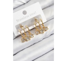 Pirinç Zirkon Taşlı Sallantılı Yıldız Model Gold Renk Kadın Küpe - TJ-BKP11105