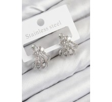 Pirinç Zirkon Taşlı Model Gümüş Renk Kadın Küpe - TJ-BKP11107