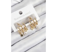 Pirinç Zirkon Taşlı Yıldız Ve Kelebek Model Gold Renk Kadın Küpe - TJ-BKP11108