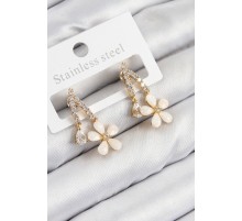 Pirinç Zirkon Taşlı Papatya Model Gold Renk Kadın Küpe - TJ-BKP11110