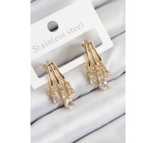 Pirinç Zirkon Taşlı Sallantılı Model Gold Renk Kadın Küpe - TJ-BKP11114