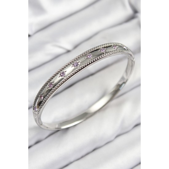 Pirinç Zirkon Taşlı Kutup Yıldızı Model Gümüş Renk Kadın Kelepçe - TJ-BB7678