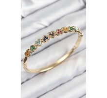 Pirinç Renkli Zirkon Taşlı Sıralı Kalp Model Gold Renk Kadın Kelepçe TJ-BB7681