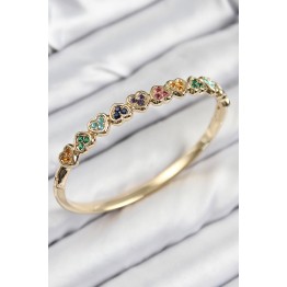Pirinç Renkli Zirkon Taşlı Sıralı Kalp Model Gold Renk Kadın Kelepçe TJ-BB7681