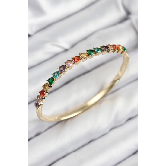 Pirinç Renkli Zirkon Taşlı Kalp Model Gold Renk Kadın Kelepçe - TJ-BB7682