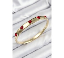 Pirinç Zirkon Taşlı Kırmızı Kalp Model Gold Renk Kadın Kelepçe - TJ-BB7683