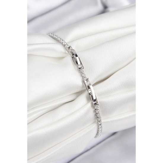 Pirinç Zirkon Taşlı Pembe Kalp Model Gümüş Renk Kadın Bileklik - TJ-BB7686