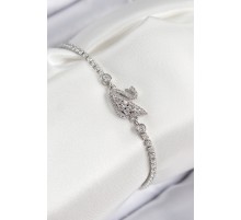 Pirinç Zirkon Taşlı Kuğu Model Gümüş Renk Kadın Bileklik - TJ-BB7690