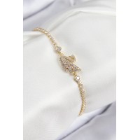 Pirinç Zirkon Taşlı Kuğu Model Gold Renk Kadın Bileklik TJ-BB7691