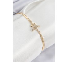 Pirinç Zirkon Taşlı Deniz Yıldızı Model Gold Renk Kadın Bileklik - TJ-BB7695