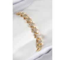 VIP Seri Pirinç Zirkon Taşlı Sıralı Yıldız Model Gold Renk Kadın Bileklik - TJ-BB7697