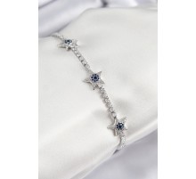 Pirinç Zirkon Taşlı Yıldız Model Gümüş Renk Kadın Bileklik - TJ-BB7700