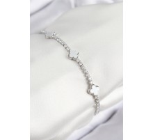 Pirinç Zirkon Taşlı Yonca Model Gümüş Renk Kadın Bileklik - TJ-BB7702