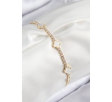 Pirinç Zirkon Taşlı Yonca Model Gold Renk Kadın Bileklik - TJ-BB7703