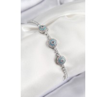 Pirinç Zirkon Taşlı Nazar Model Gümüş Renk Kadın Bileklik - TJ-BB7704