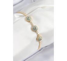 Pirinç Zirkon Taşlı Nazar Model Gold Renk Kadın Bileklik - TJ-BB7705