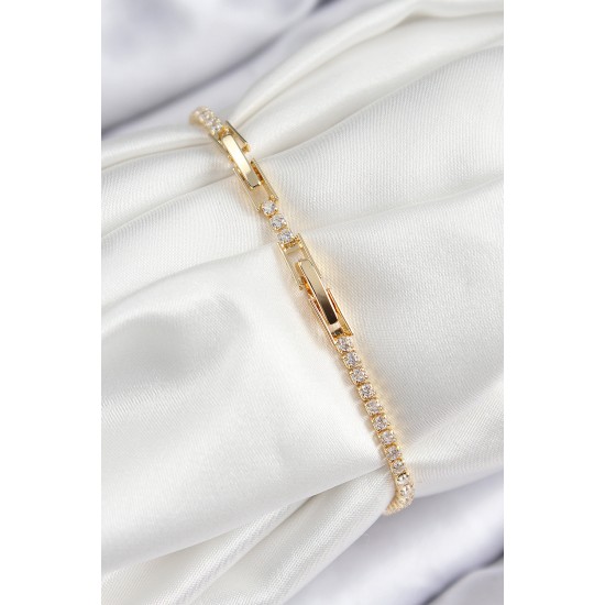 Pirinç Zirkon Taşlı Çiçek Model Gold Renk Kadın Bileklik - TJ-BB7709