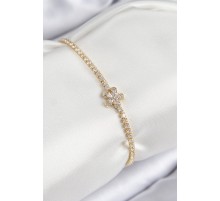 Pirinç Zirkon Taşlı Çiçek Model Gold Renk Kadın Bileklik - TJ-BB7709