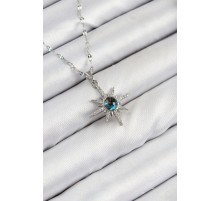 316L Çelik Zirkon Taşlı Kutup Yıldızı Model Gümüş Renk Kadın Kolye - TJ-BKO10443