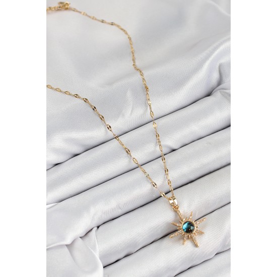 316L Çelik Zirkon Taşlı Kutup Yıldızı Model Gold Renk Kadın Kolye - TJ-BKO10444