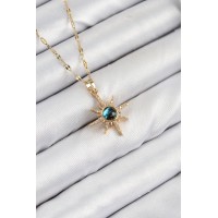 316L Çelik Zirkon Taşlı Kutup Yıldızı Model Gold Renk Kadın Kolye TJ-BKO10444