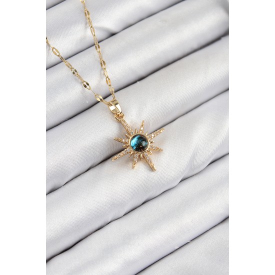 316L Çelik Zirkon Taşlı Kutup Yıldızı Model Gold Renk Kadın Kolye - TJ-BKO10444