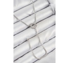 Pirinç Zirkon Taşlı Kalp Model Gümüş Renk  Y Kolye - TJ-BKO10447