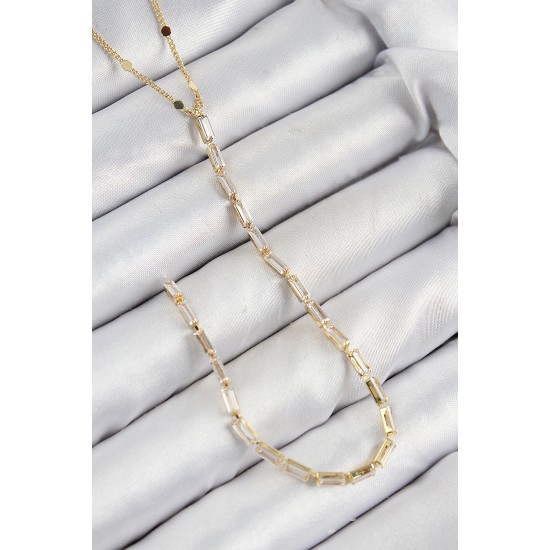 Pirinç Zirkon Taşlı Model Gold Renk Y Kolye - TJ-BKO10450