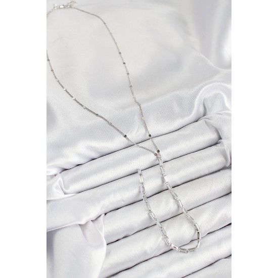 Pirinç Zirkon Taşlı Model Gümüş Renk Y Kolye - TJ-BKO10451