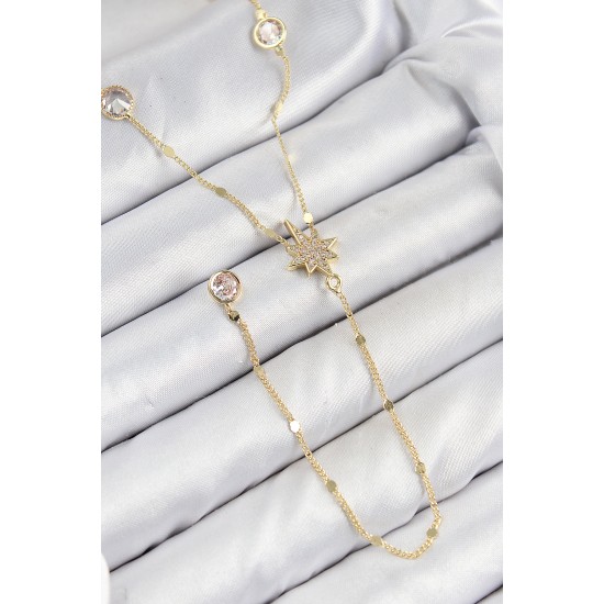 Pirinç Zirkon Taşlı Kutup Yıldızı Model Gold Renk Y Kolye - TJ-BKO10452