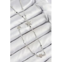 Pirinç Zirkon Taşlı Yıldız Model Gümüş Renk Y Kolye TJ-BKO10455