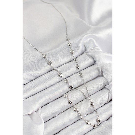 Pirinç Zirkon Taşlı Kalp Model Gümüş Renk Y Kolye - TJ-BKO10456