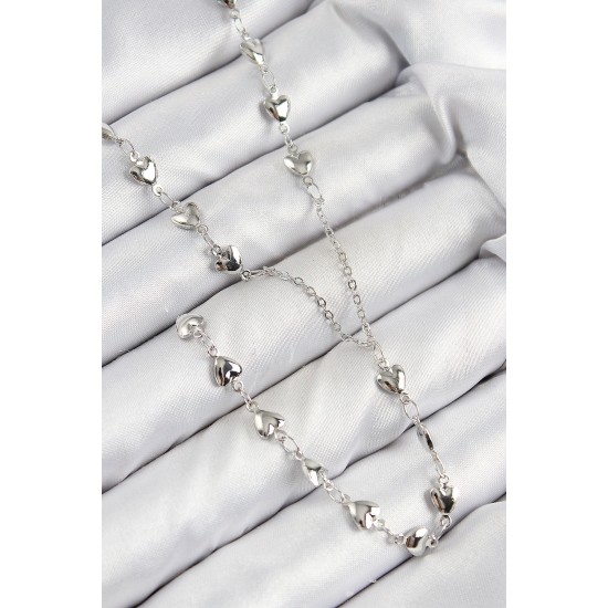 Pirinç Zirkon Taşlı Kalp Model Gümüş Renk Y Kolye - TJ-BKO10456