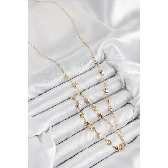 Pirinç Zirkon Taşlı Kalp Model Gold Renk Y Kolye - TJ-BKO10457