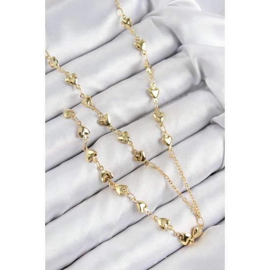 Pirinç Zirkon Taşlı Kalp Model Gold Renk Y Kolye - TJ-BKO10457