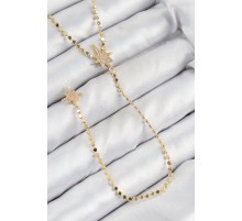 Pirinç Zirkon Taşlı Ezme Zincirli Kutup Yıldızı Model Gold Renk Y Kolye - TJ-BKO10463