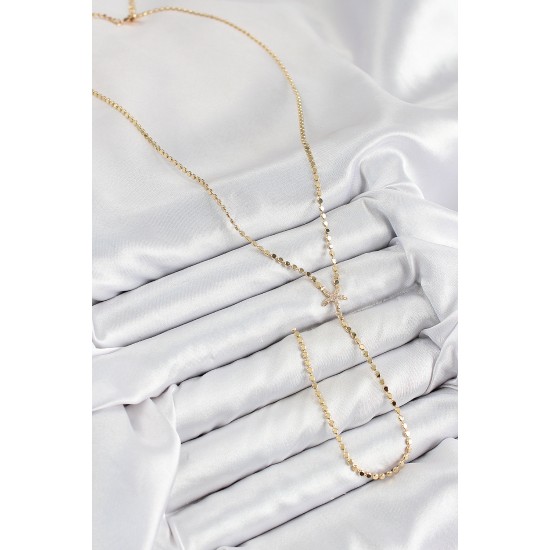 Pirinç Zirkon Taşlı Ezme Zincirli Deniz Yıldızı Model Gold Renk Y Kolye - TJ-BKO10467